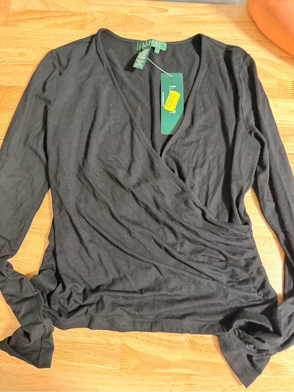 Ralph Lauren Black Wrap Front Long Sleeve Top